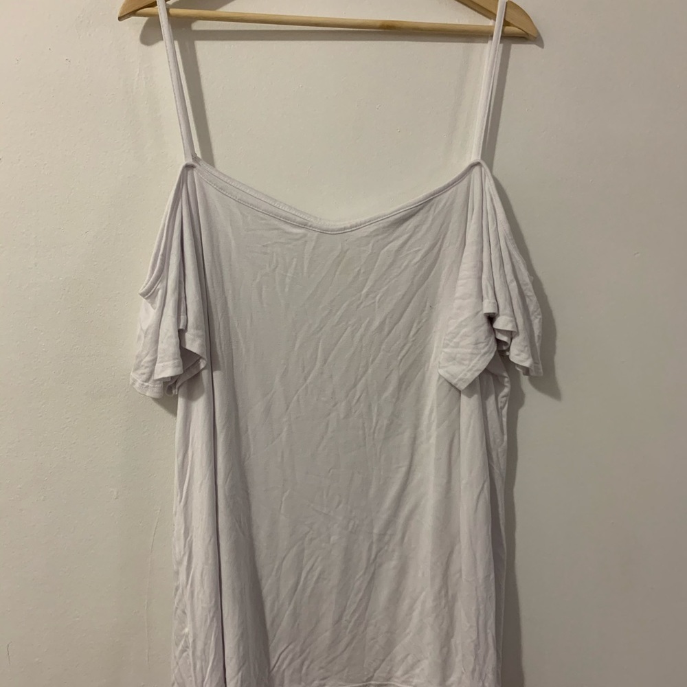 White Flutter Sleeve Coldshoulder top plus size